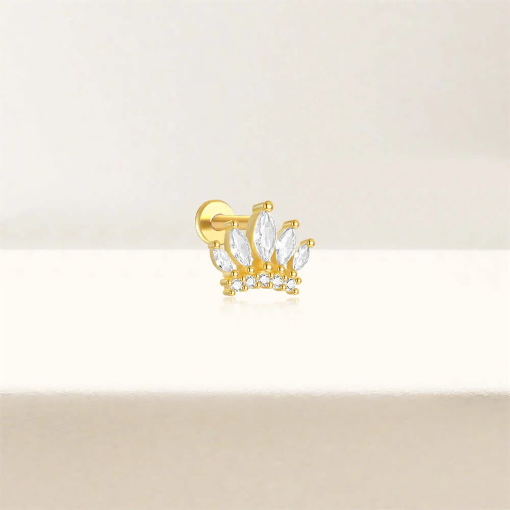 925 Silver Crown CZ Diamond Flat Earrings