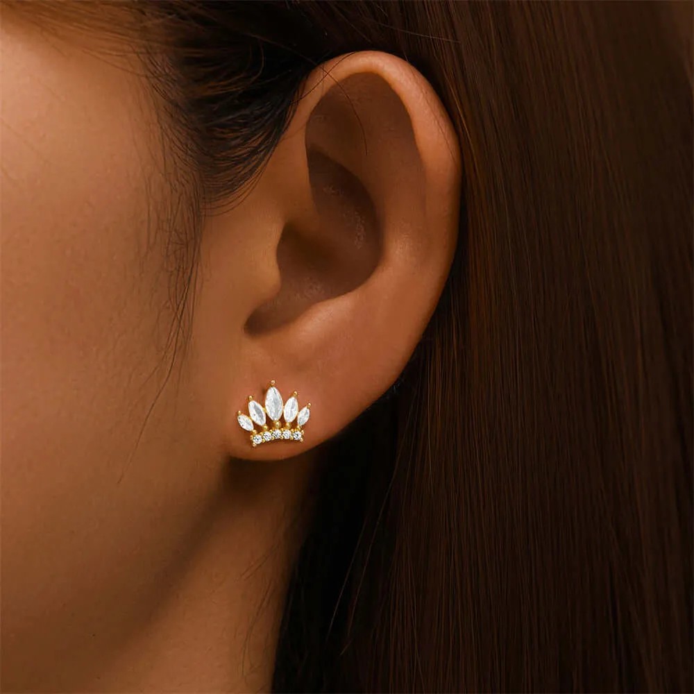 925 Silver Crown CZ Diamond Flat Earrings