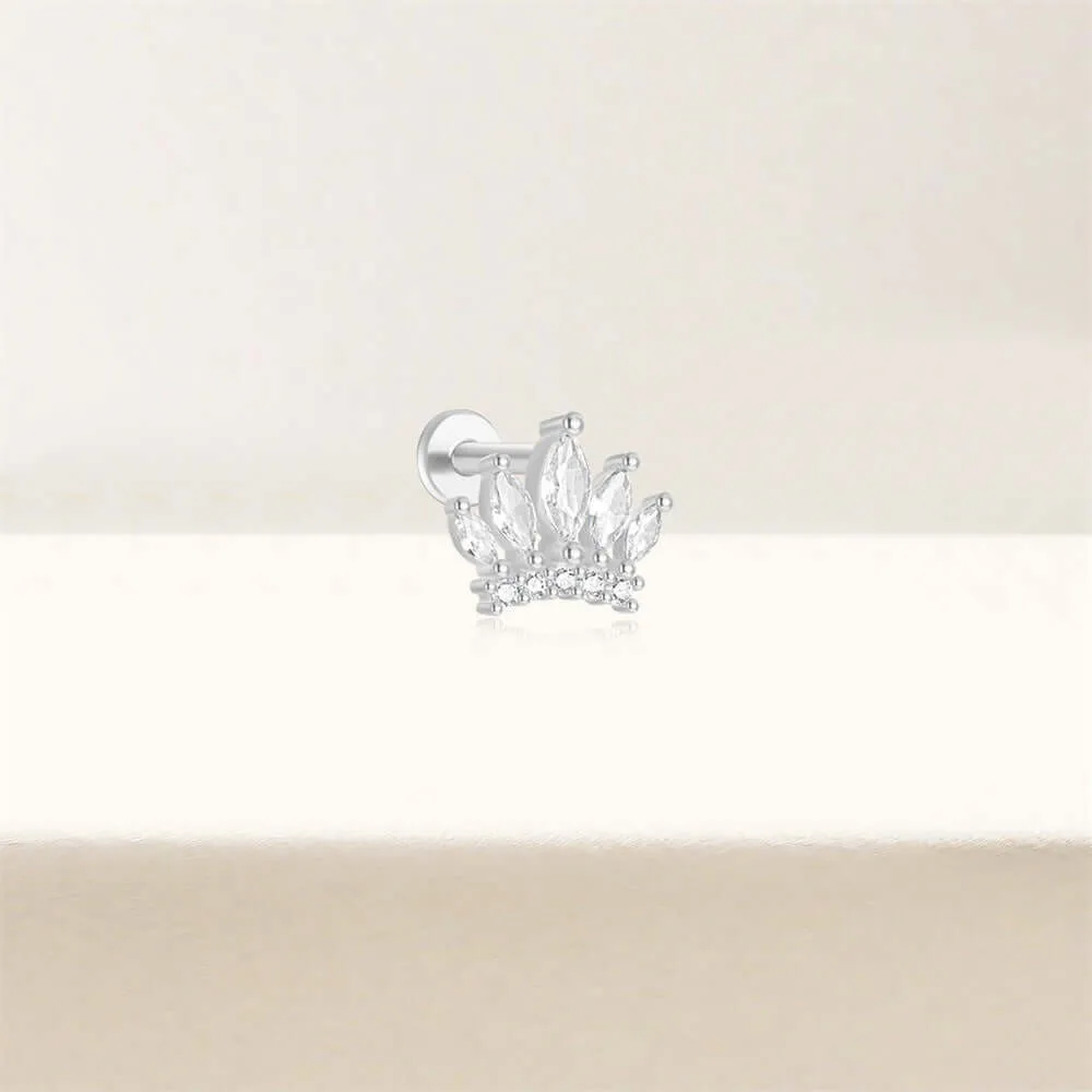 925 Silver Crown CZ Diamond Flat Earrings