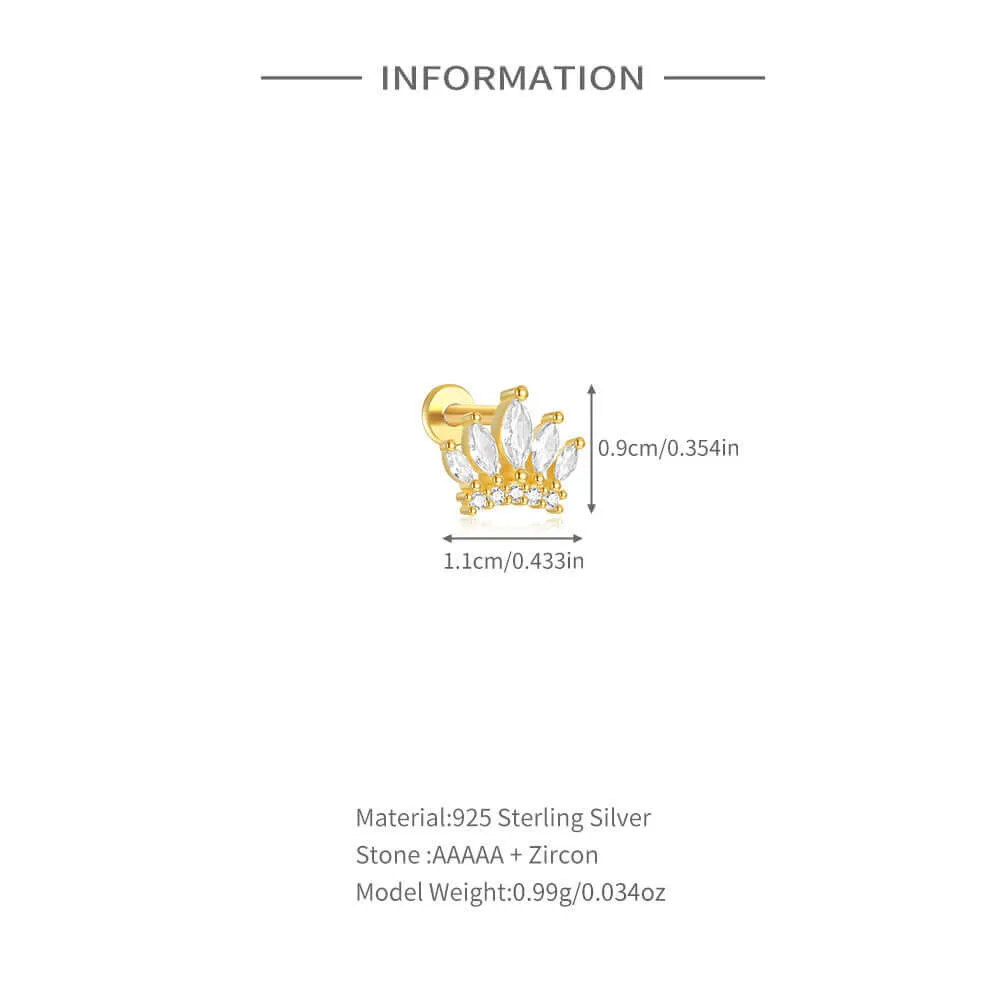 925 Silver Crown CZ Diamond Flat Earrings