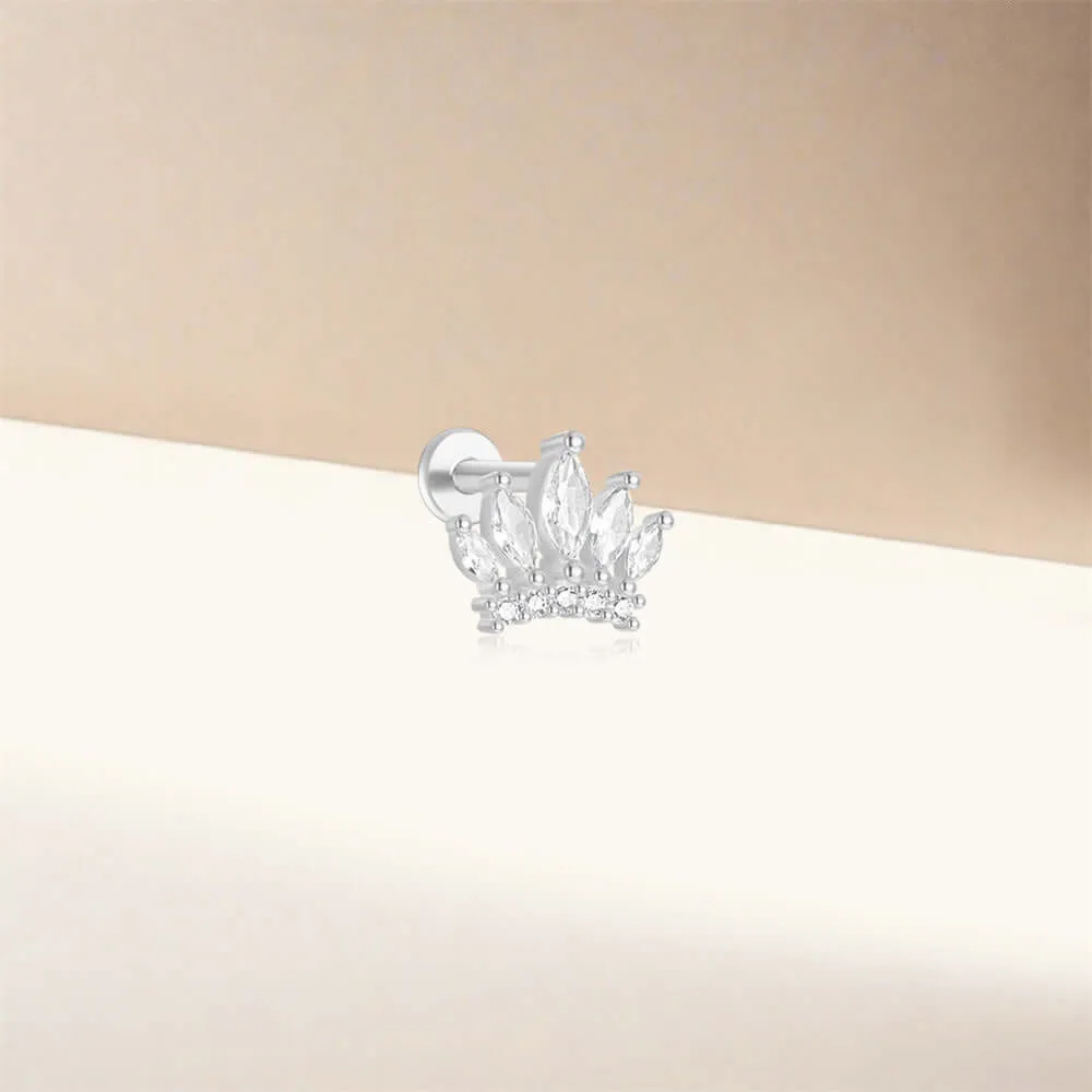 925 Silver Crown CZ Diamond Flat Earrings
