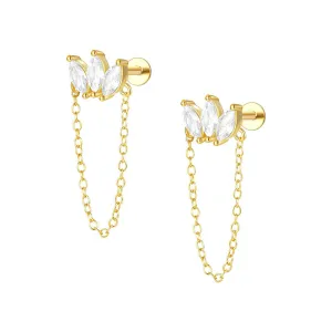 925 Silver Three Rhombus Tassel CZ Diamond Flat Back Earrings