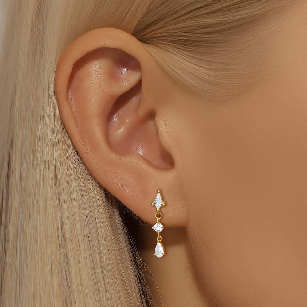 925 Silver Various Shapes CZ Diamond Flat Back Earrings