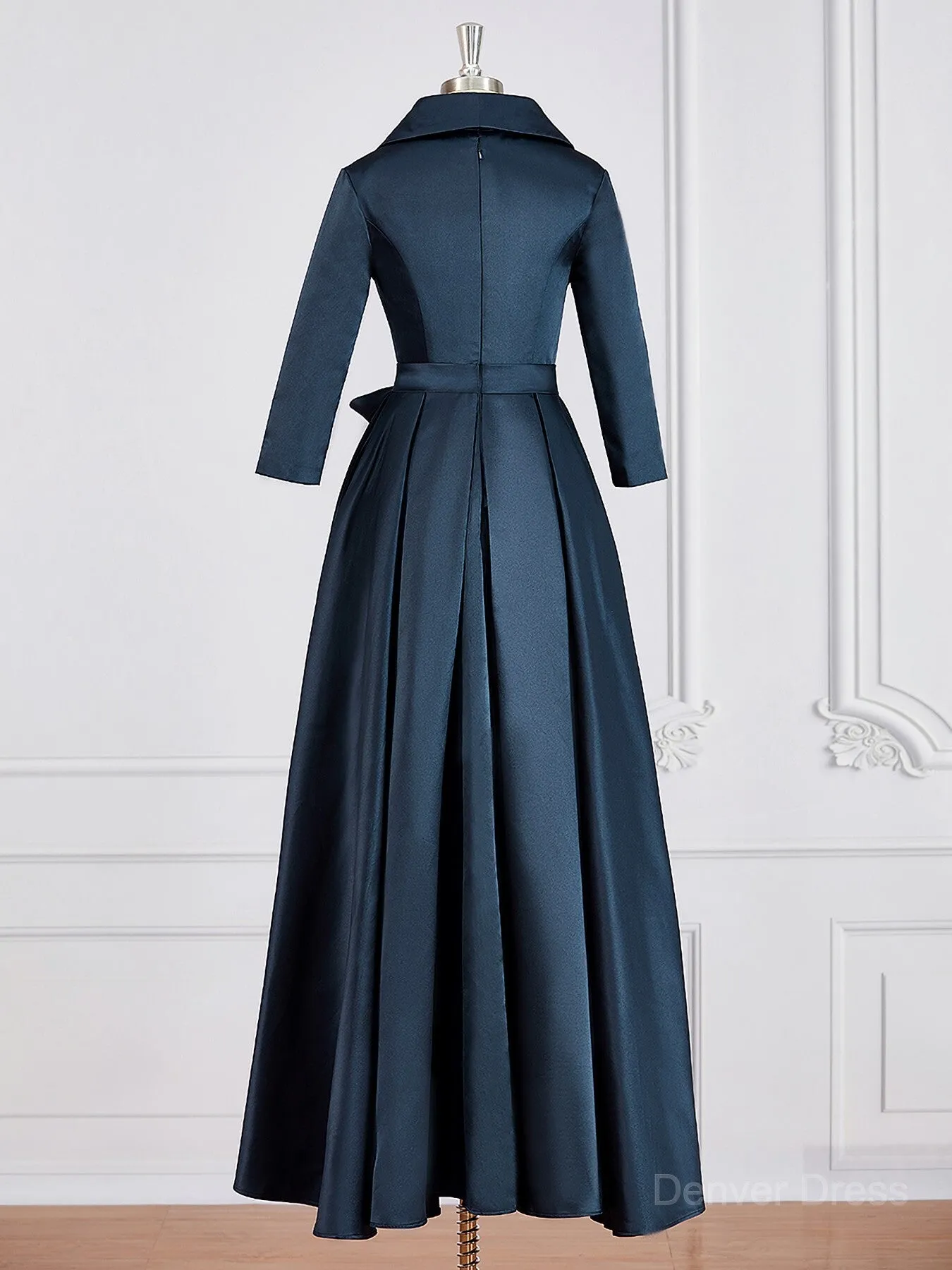 A-Line V-neck Asymmetrical Satin Mother of the Bride Dresses With Sash