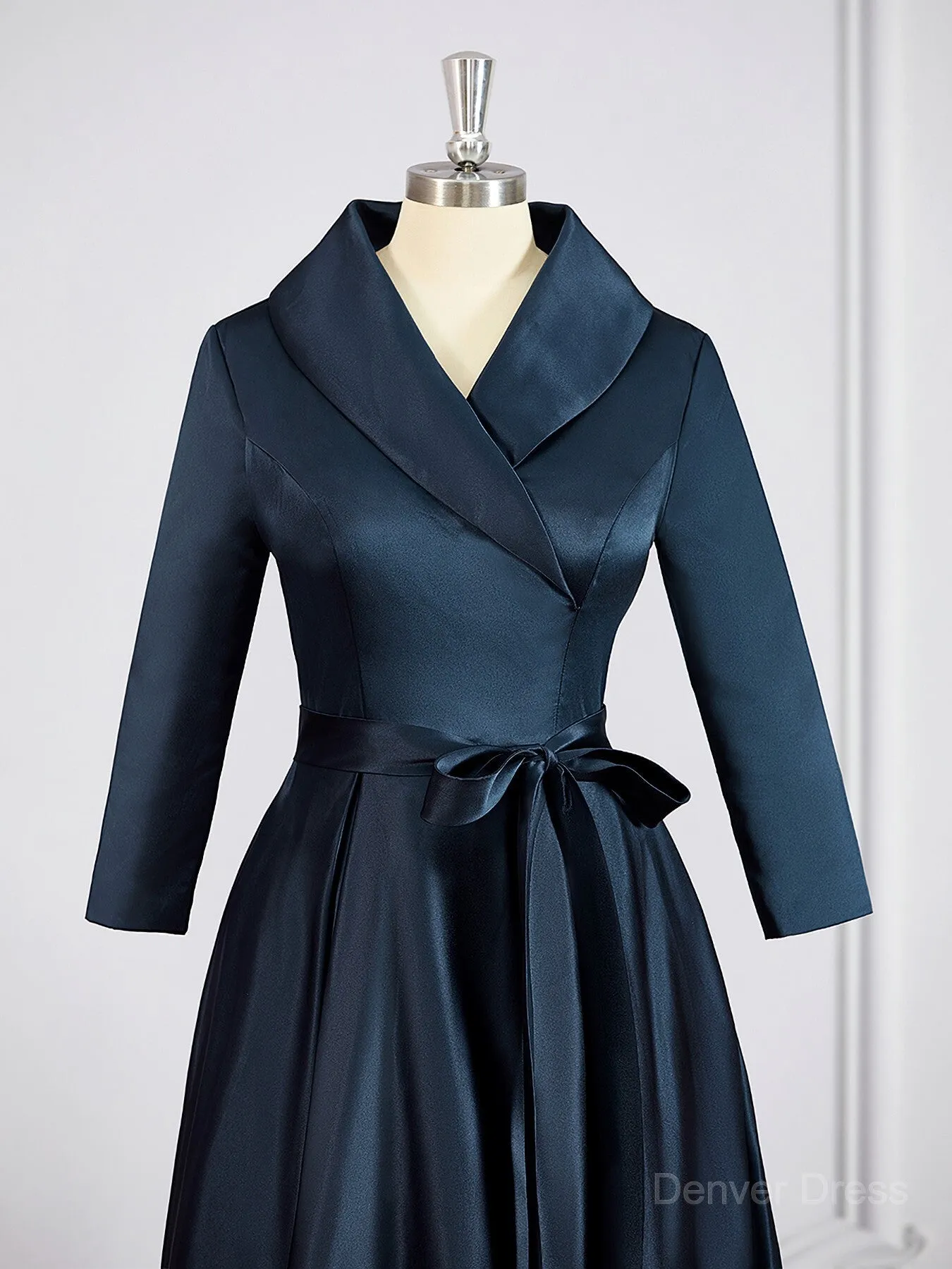 A-Line V-neck Asymmetrical Satin Mother of the Bride Dresses With Sash
