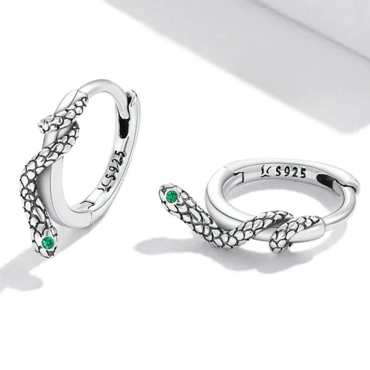 Amazing Pure S925 Silver Snake Earrings