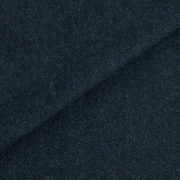 BLACK and Dark Blue  Herringbone Fat Quarter Yard, Mill Dyed Felted Wool Fabric
