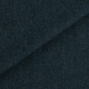 BLACK and Dark Blue  Herringbone Fat Quarter Yard, Mill Dyed Felted Wool Fabric