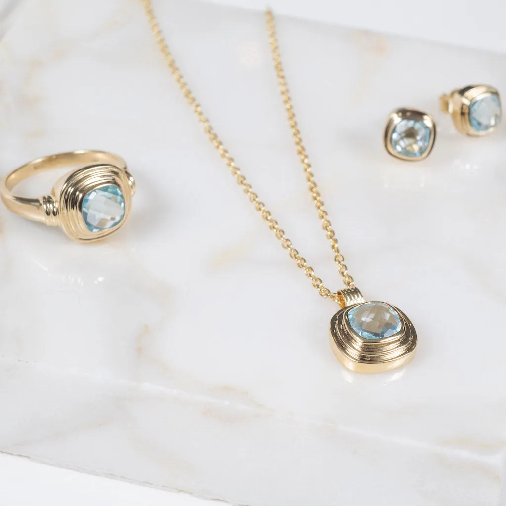 California Cushion Blue Topaz Gold Vermeil Ring
