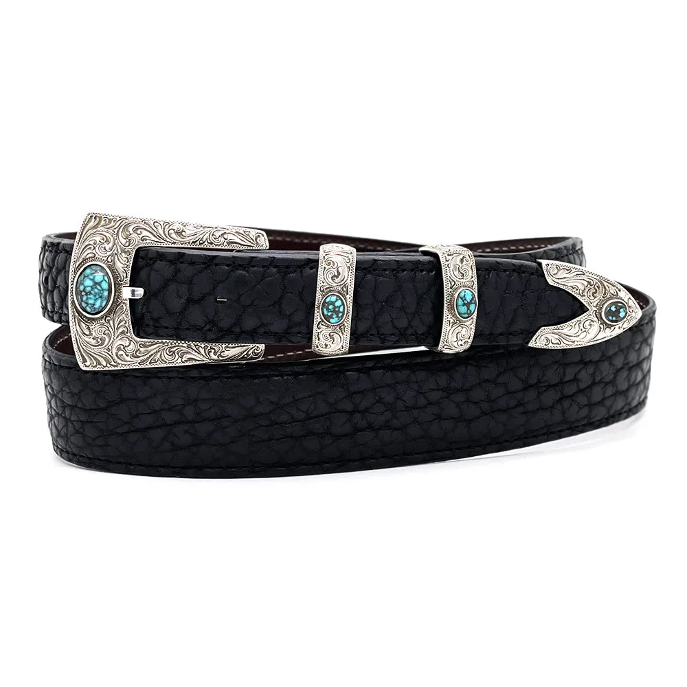Chacon Aztec Fine Engraved w/ Turquoise Buckle Set 1.0