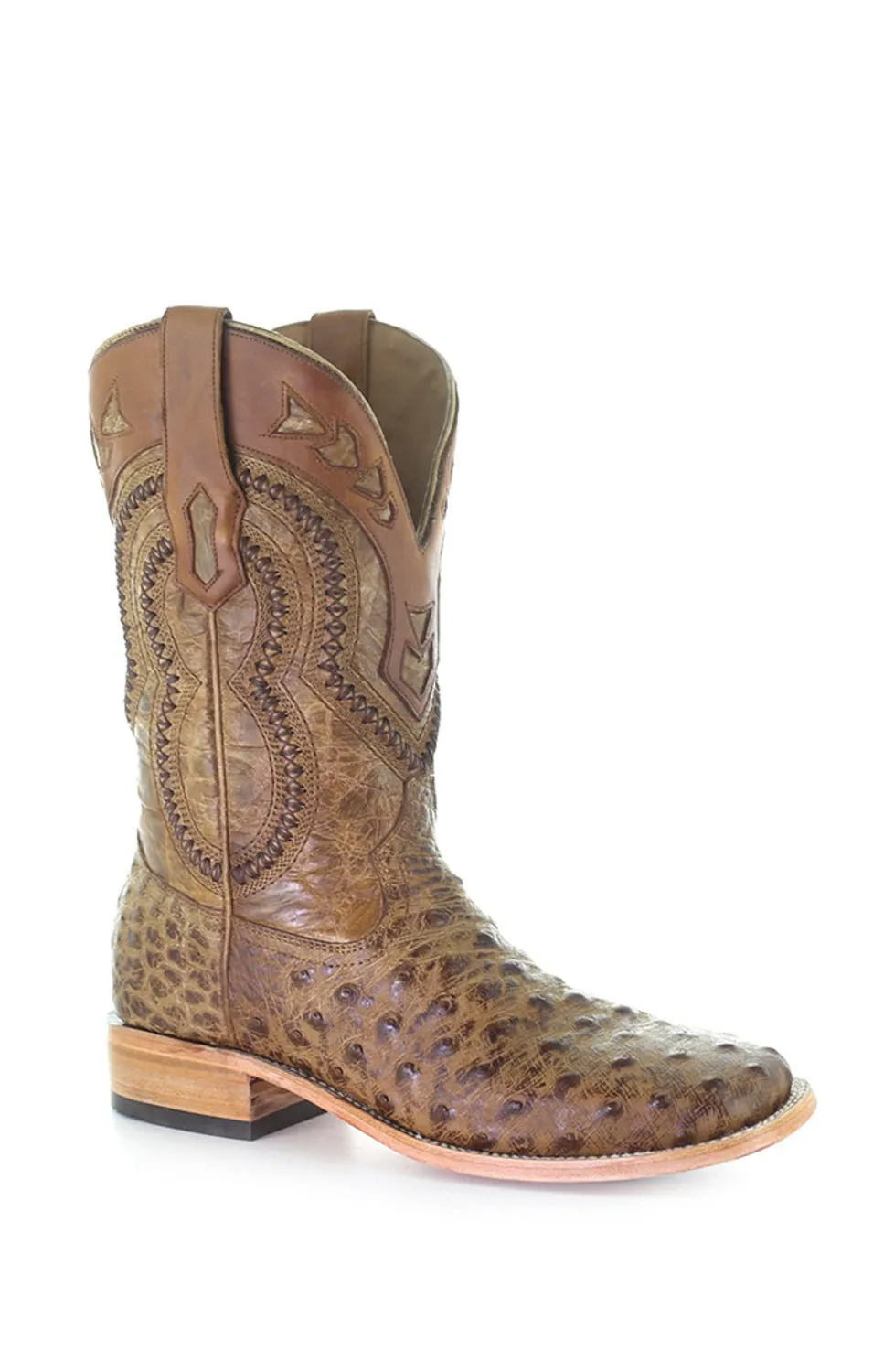 Corral Mens Orix Overlay Cowboy Boots Ostrich Saddle Tan