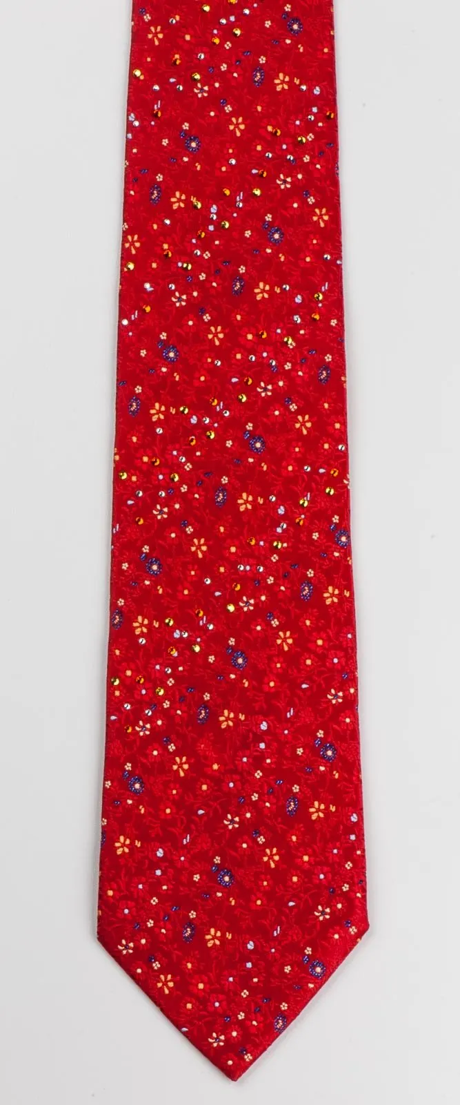 Countess Mara Men's Silk Neck Tie Floral Design On Red With Rhinestones