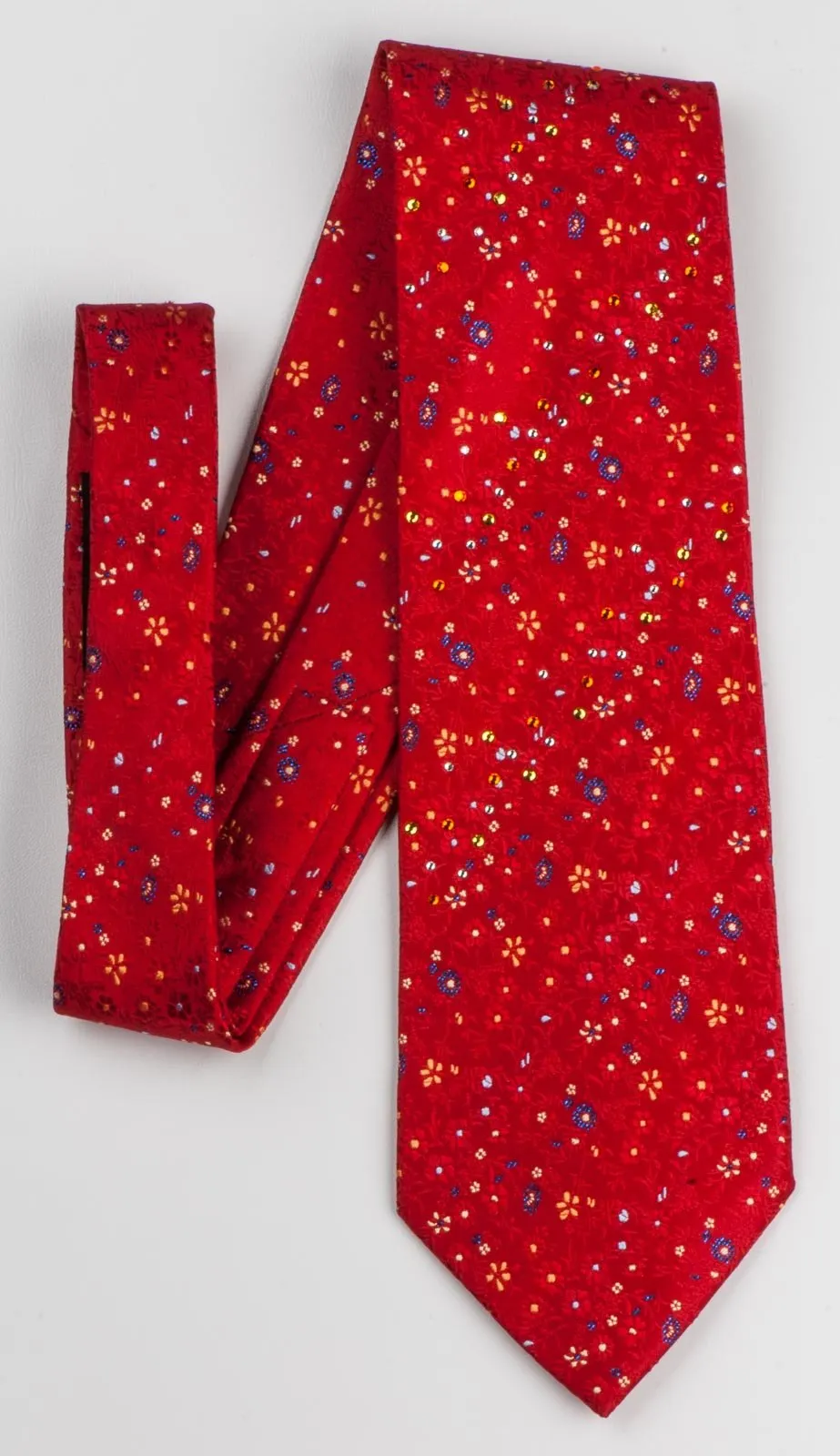 Countess Mara Men's Silk Neck Tie Floral Design On Red With Rhinestones