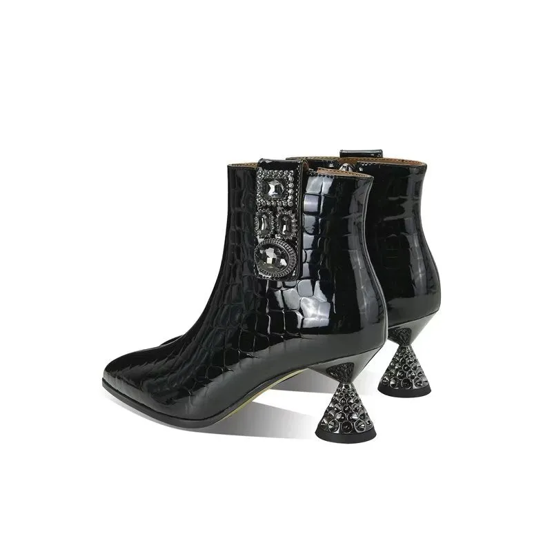 CrocLuxe Genuine Leather Chic Croc-Texture Ankle Boots