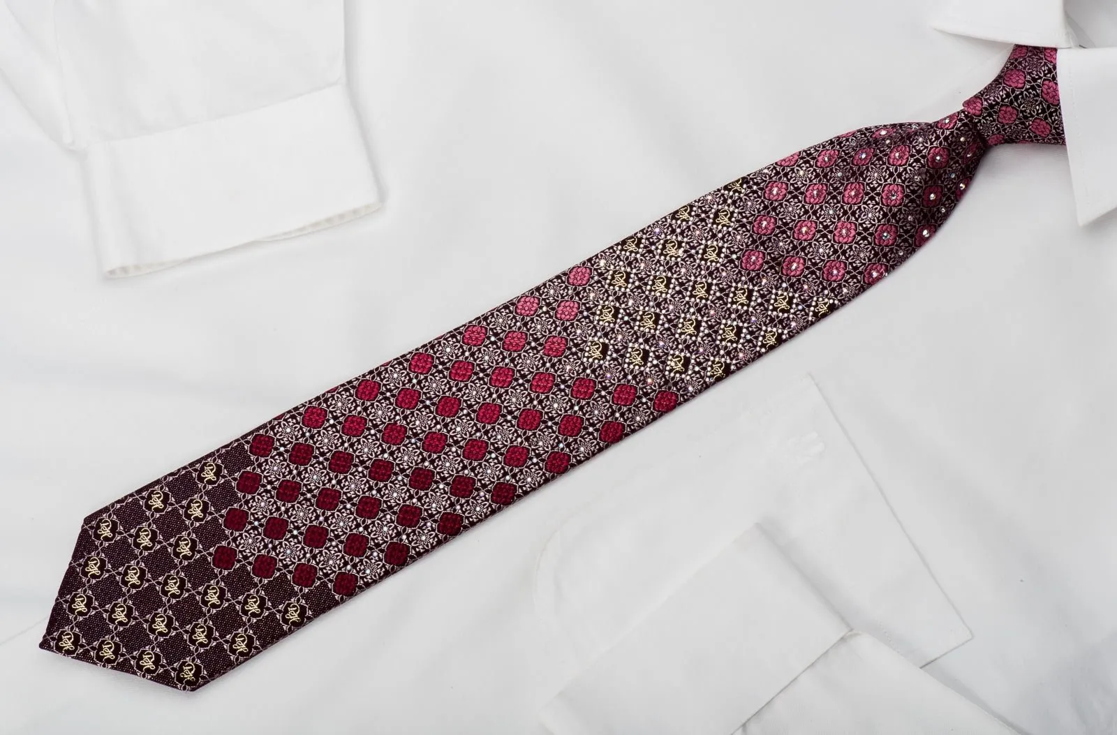 Daniel Hechter Rhinestone Tie Cartouche On Burgundy With Gold Sparkles