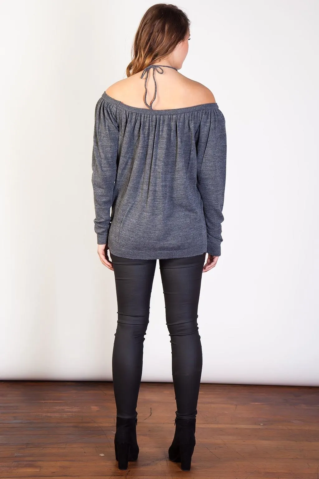Dark Grey Off the Shoulder Knitwear Tunic - S/M