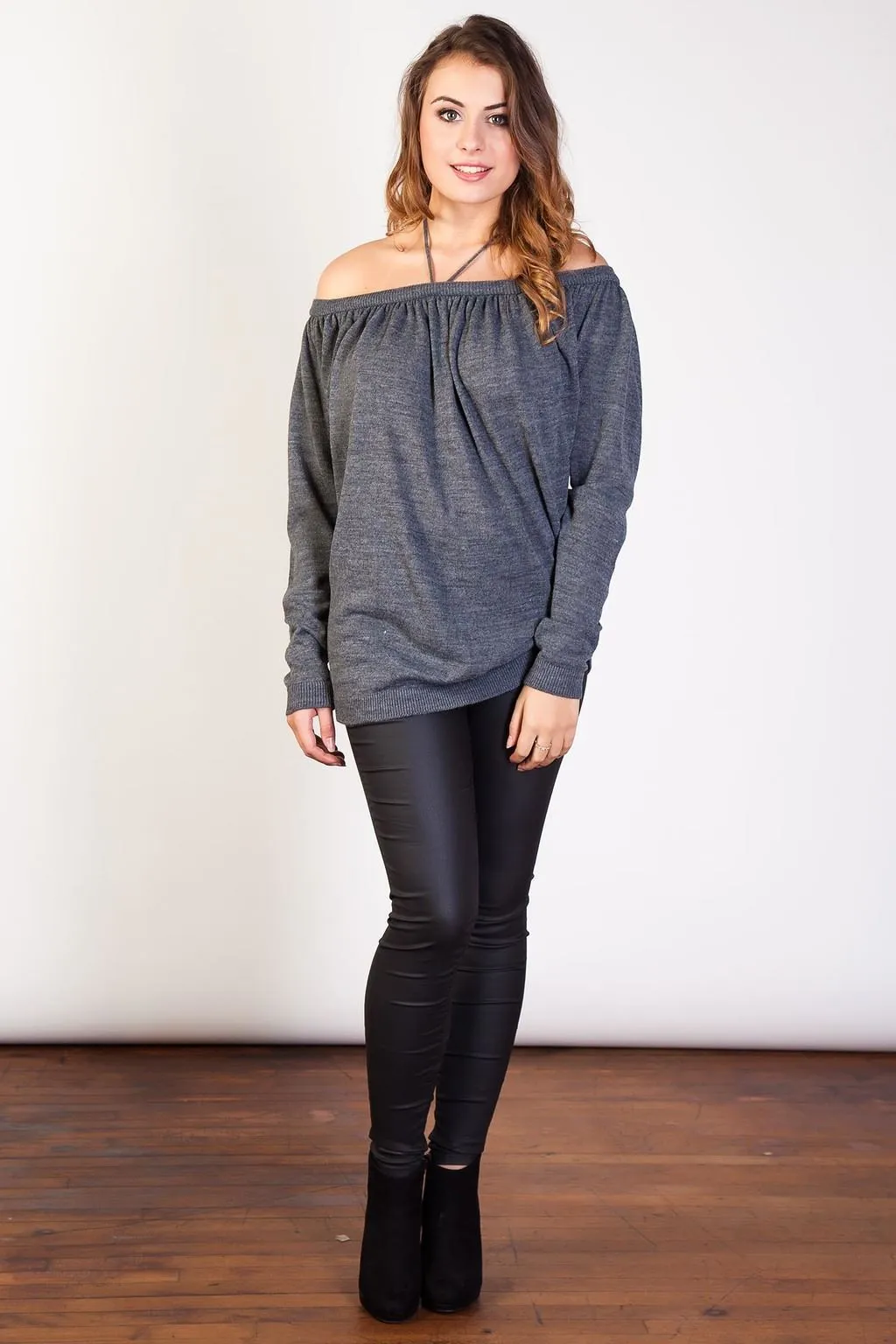 Dark Grey Off the Shoulder Knitwear Tunic - S/M