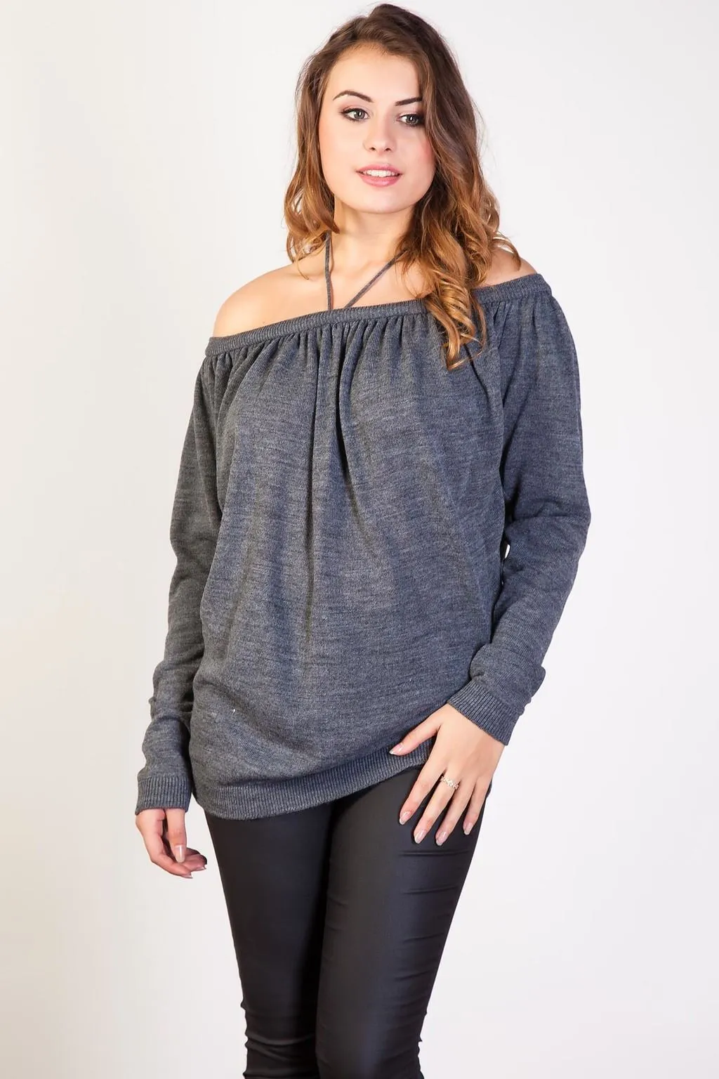 Dark Grey Off the Shoulder Knitwear Tunic - S/M