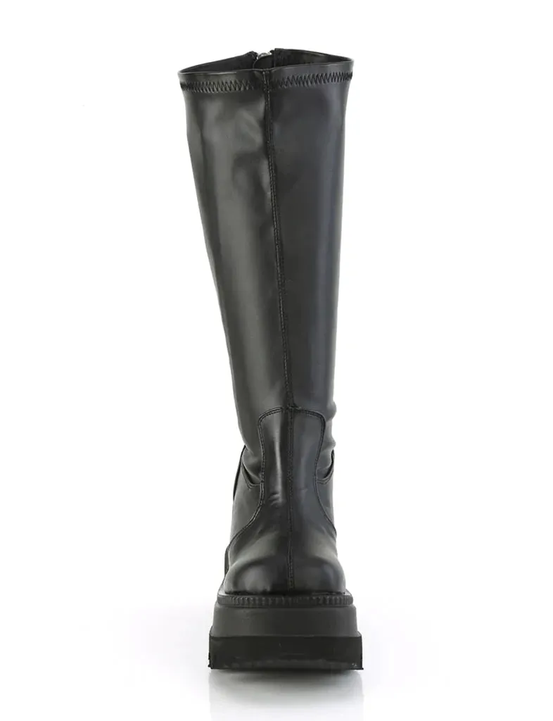 DEMONIA SHAKER 65 WIDE CALF PLATFORM BOOTS - BLACK VEGAN LEATHER