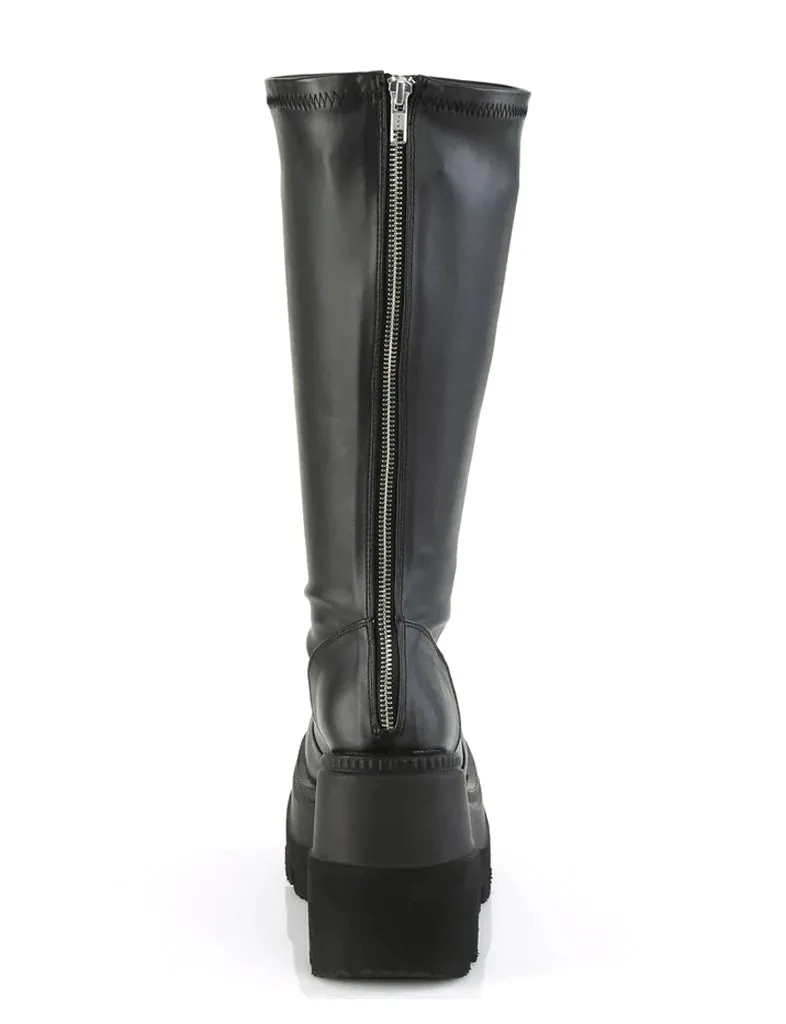 DEMONIA SHAKER 65 WIDE CALF PLATFORM BOOTS - BLACK VEGAN LEATHER