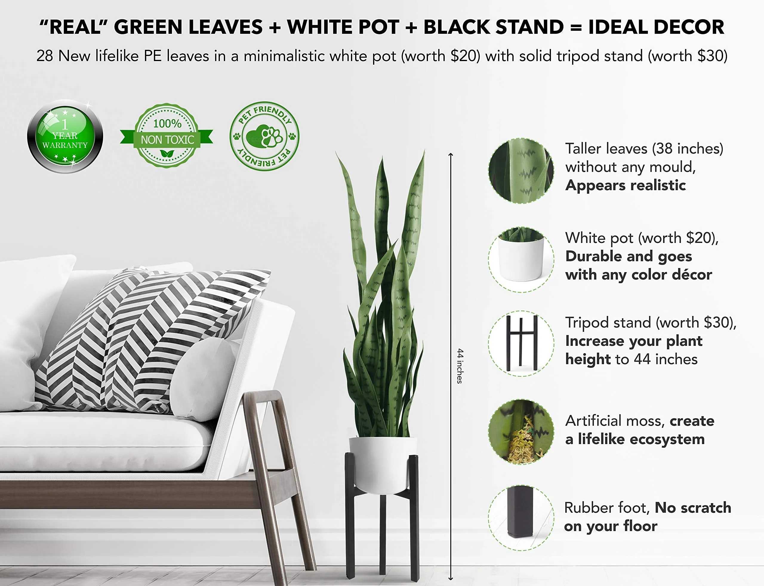 Fake Snake Plant Faux Snake Plant Artificial Snake Plant 38" Large Faux Sansevieria Plant