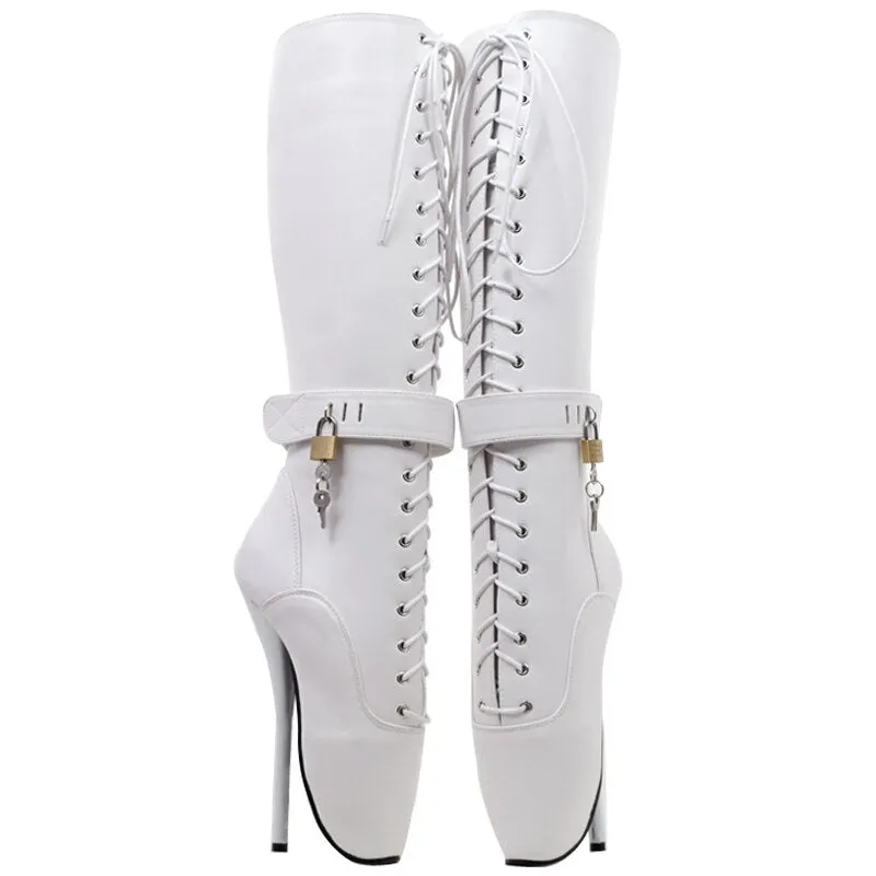 Faux Leather 18cm High Heel Knee High Ballet Boots