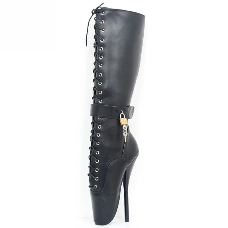 Faux Leather 18cm High Heel Knee High Ballet Boots
