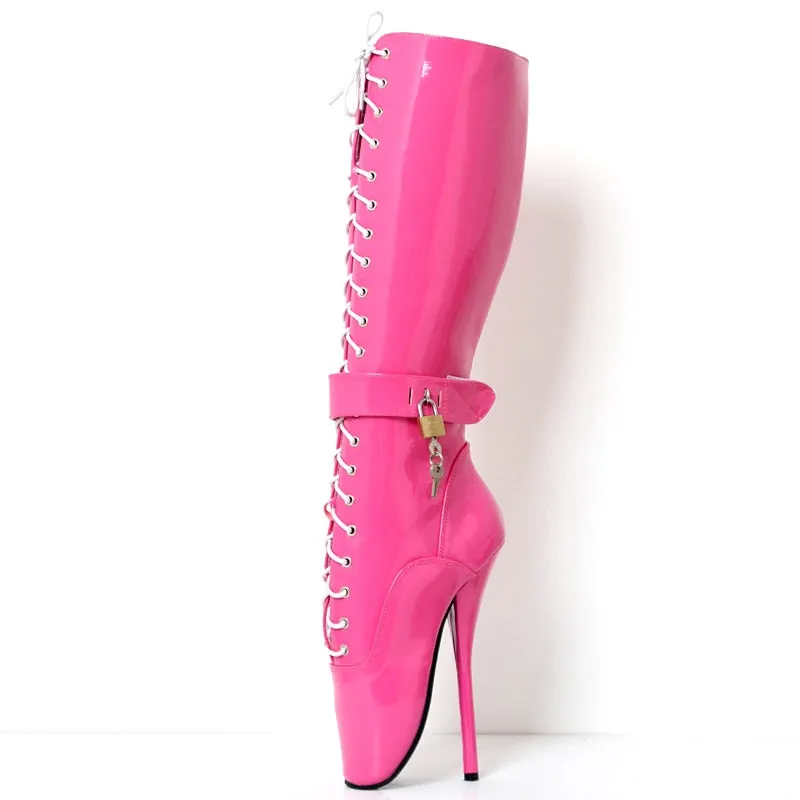 Faux Leather 18cm High Heel Knee High Ballet Boots
