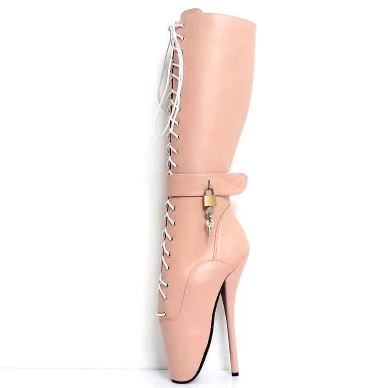 Faux Leather 18cm High Heel Knee High Ballet Boots