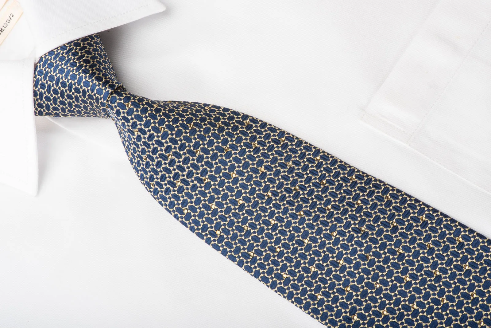 Indian Leaders Silk Tie Blue Geometric On Gold Sparkling With Rhinestones