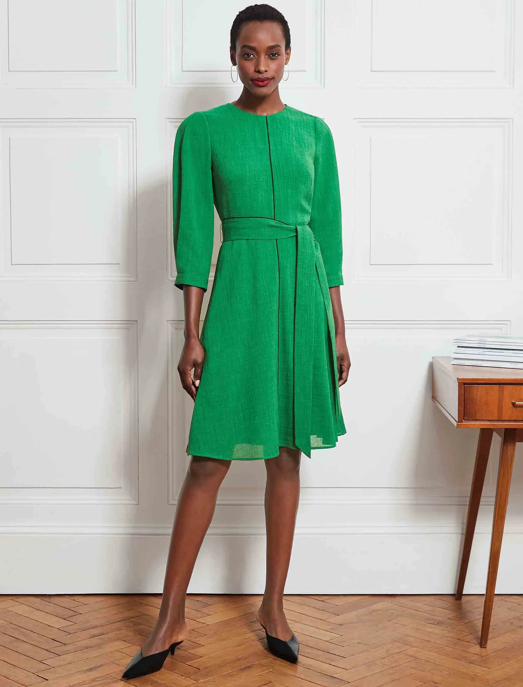 Isabel 3/4 Sleeve Knee Length Dress - Emerald Green
