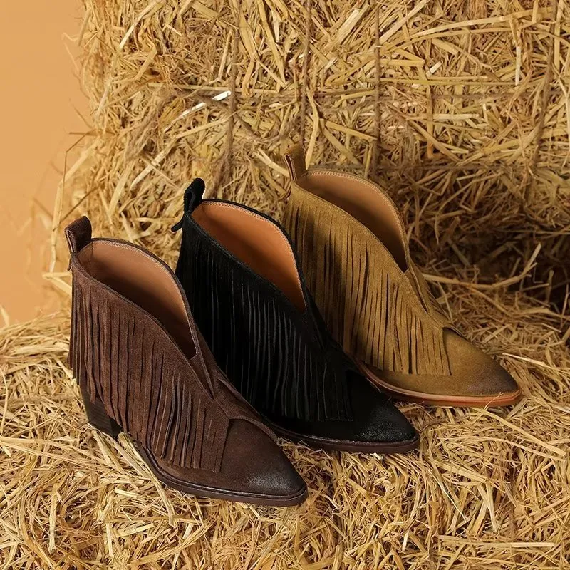 LeatherLux Autumn Chic Pointed Ankle Boots