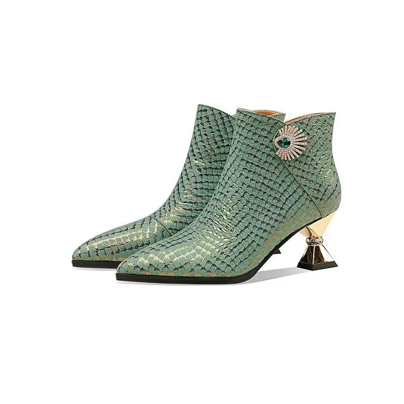 LuxeLeather Exotic Pointed Toe High Heeled Boots