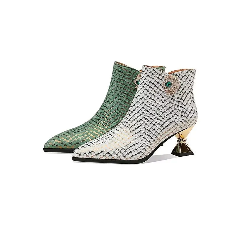LuxeLeather Exotic Pointed Toe High Heeled Boots