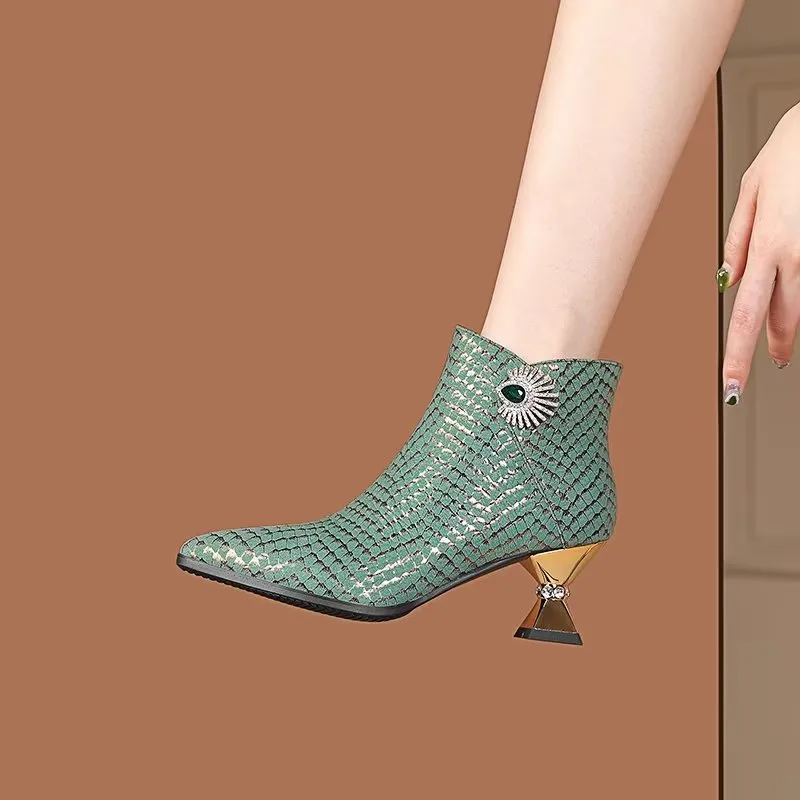 LuxeLeather Exotic Pointed Toe High Heeled Boots