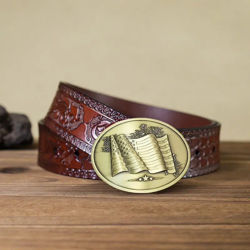 Men's DIY American Flag Creative Beer Holder Buckle Leather Belt