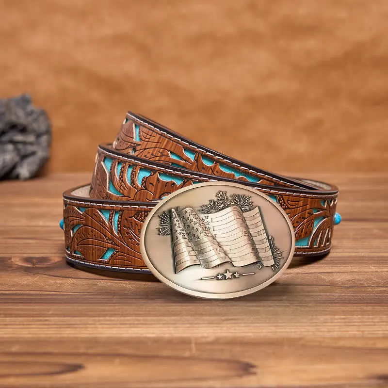 Men's DIY American Flag Creative Beer Holder Buckle Leather Belt