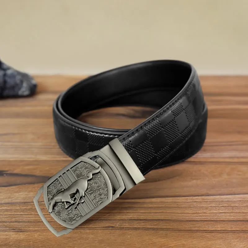 Men's DIY Running Horse Automatic Buckle Leather Belt