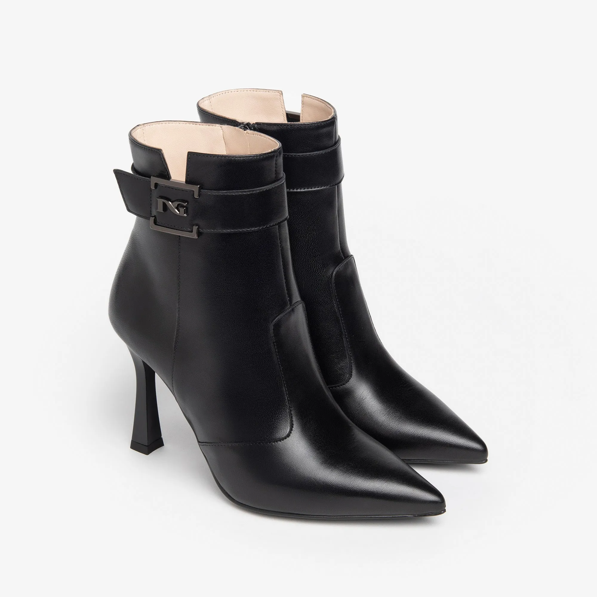Elegant NeroGiardini Black Leather Heeled Ankle Boots for Women