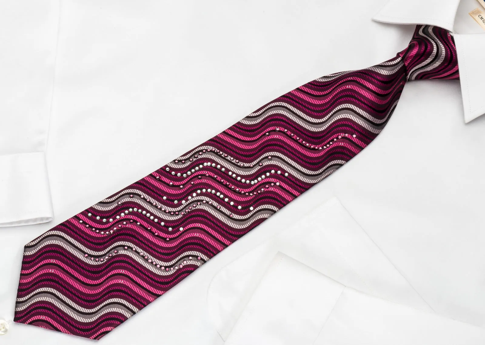 Paco Rabanne Rhinestone Tie Silver Pink Waves With Sparkles