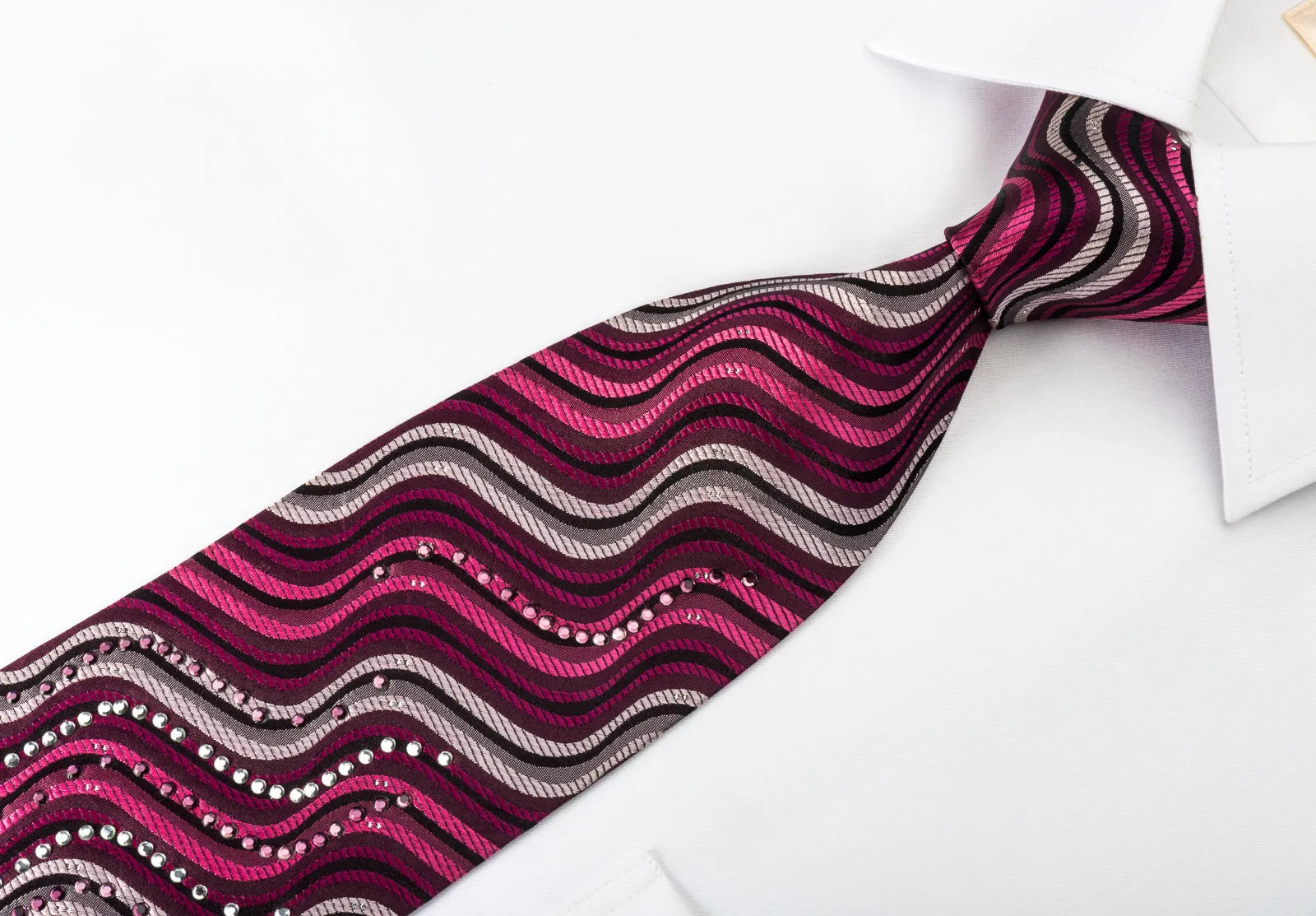 Paco Rabanne Rhinestone Tie Silver Pink Waves With Sparkles