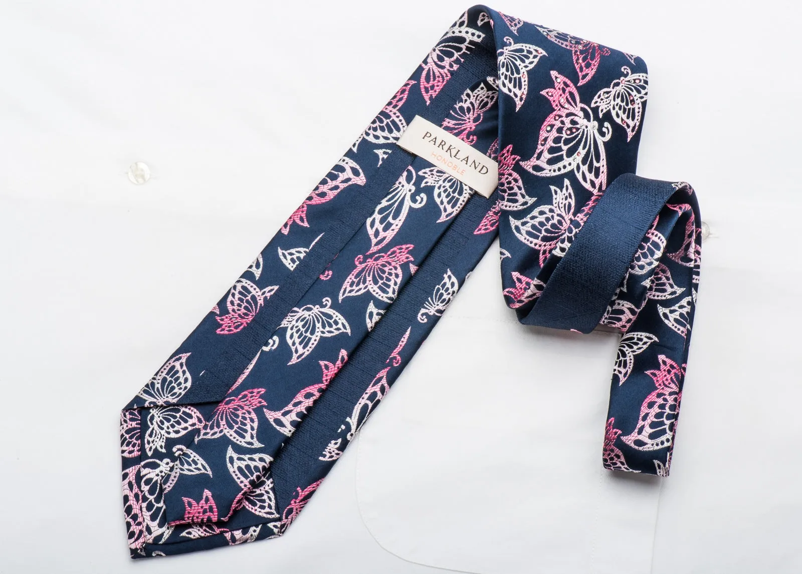 Park Land Mens Rhinestone Tie Butterflies On Blue With Silver Sparkles