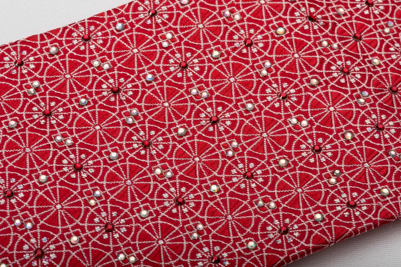 Premierlux Silk Rhinestone Tie Silver Arabesque On Red
