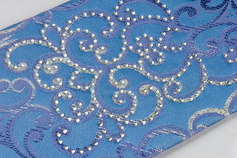 Remizio Silk Rhinestone Silk Tie Silver Scrolls On Blue Necktie With Silver Sparkles