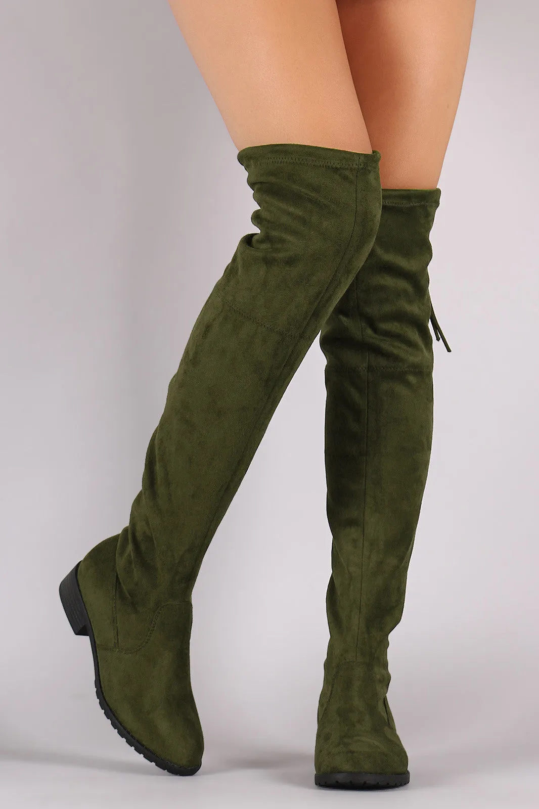Suede Drawstring-Tie Riding Over-The-Knee Boots