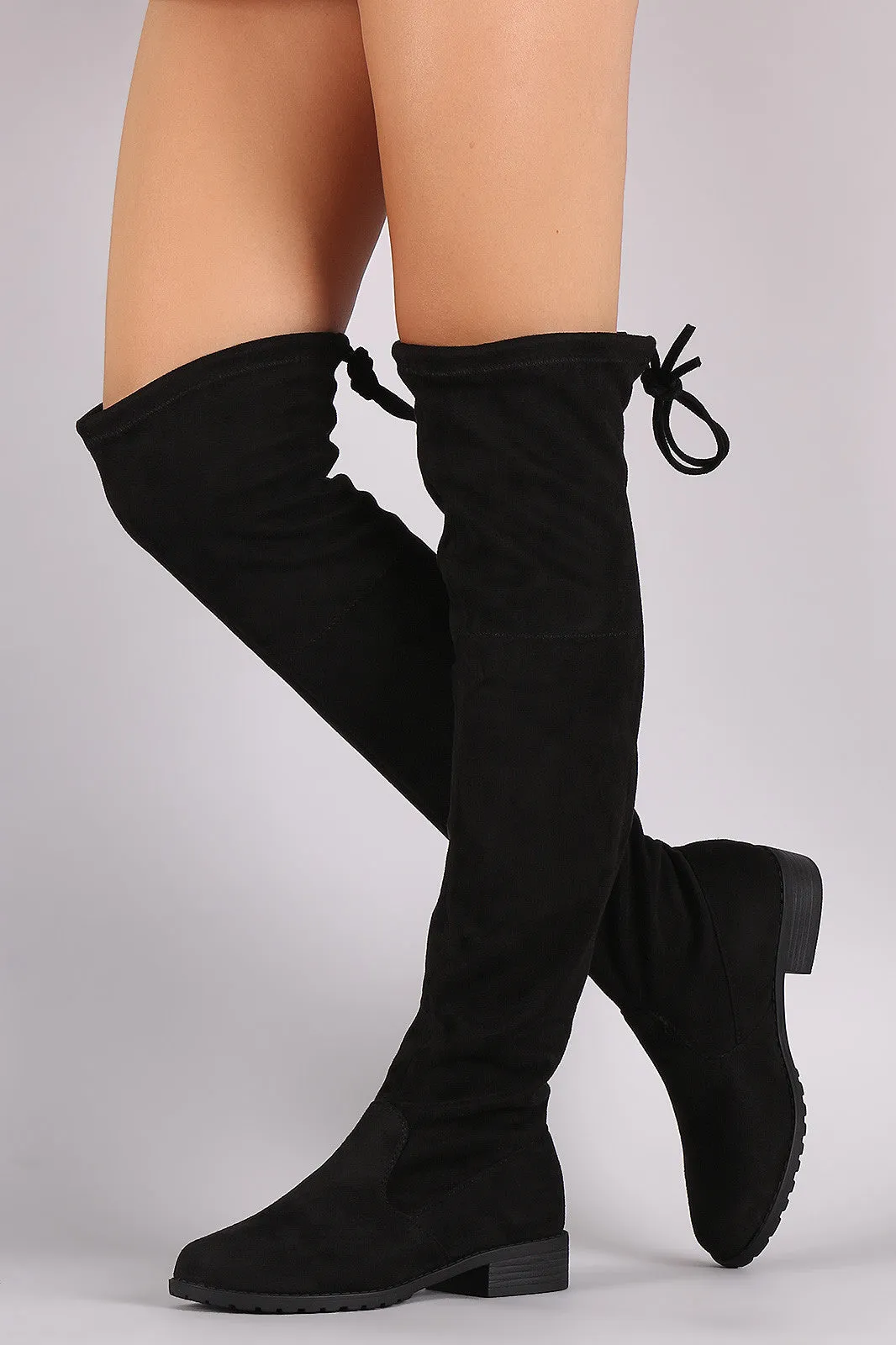 Suede Drawstring-Tie Riding Over-The-Knee Boots