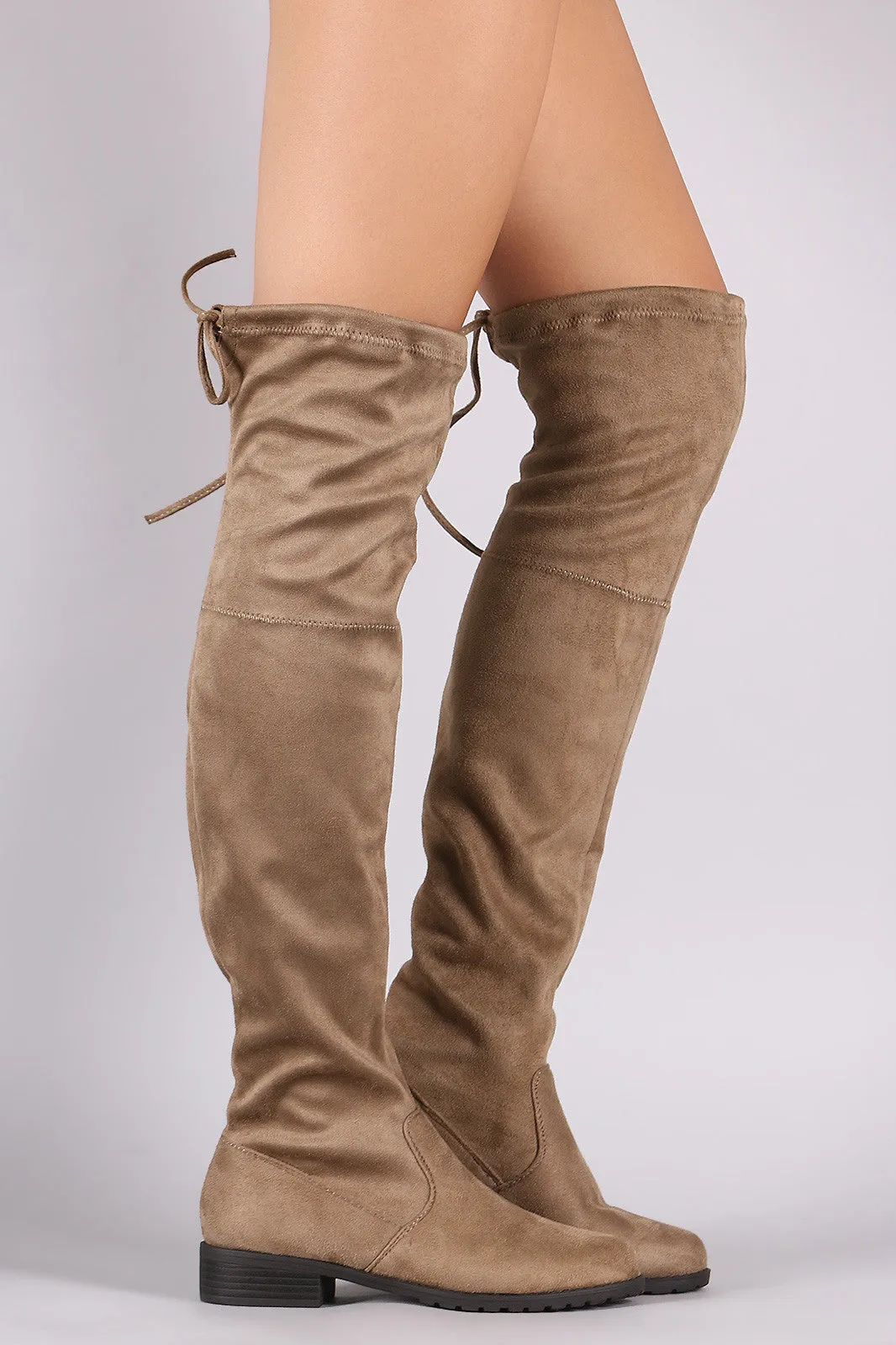 Suede Drawstring-Tie Riding Over-The-Knee Boots