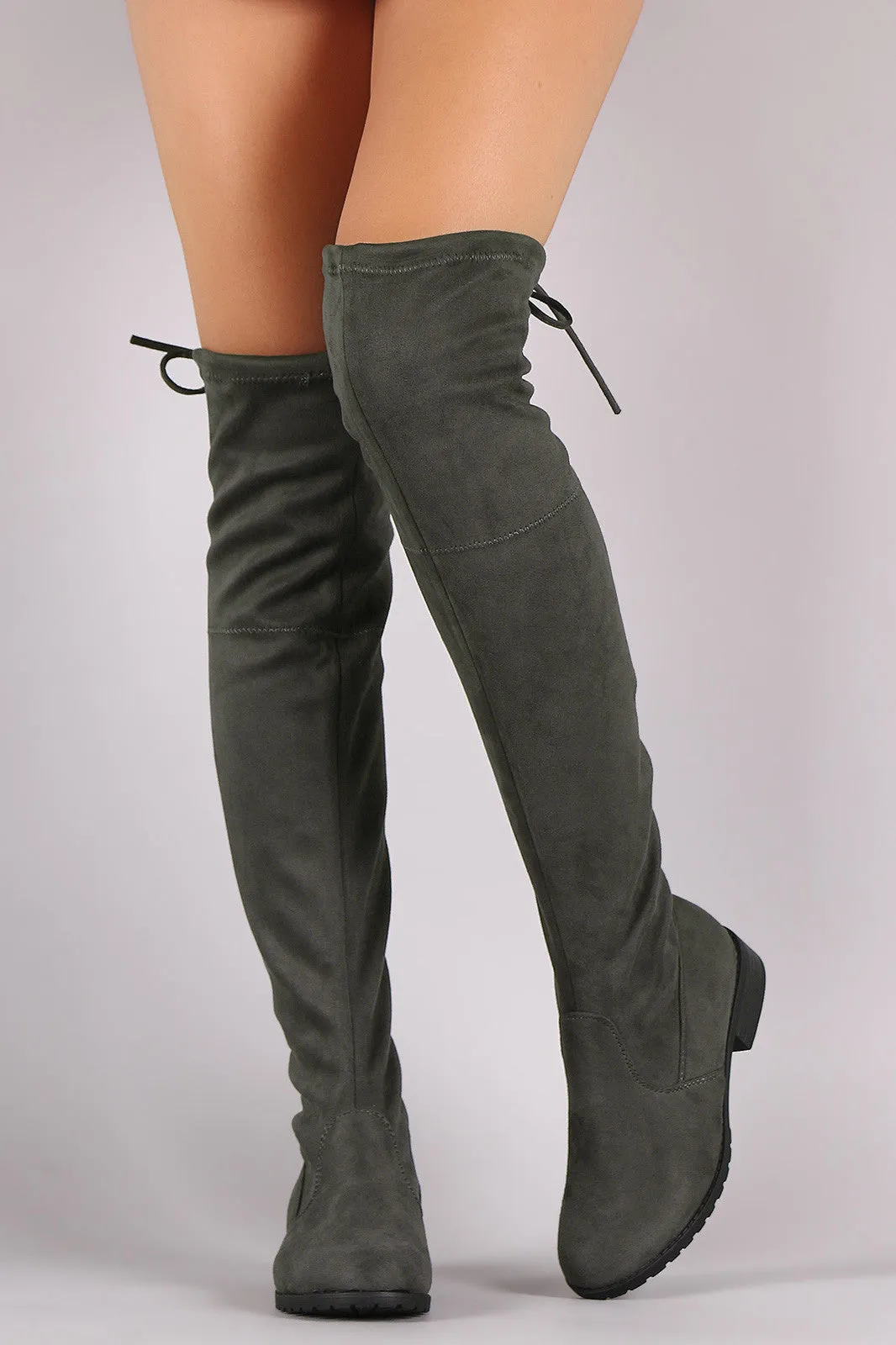 Suede Drawstring-Tie Riding Over-The-Knee Boots