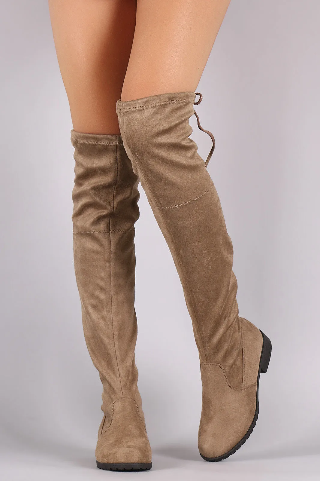 Suede Drawstring-Tie Riding Over-The-Knee Boots