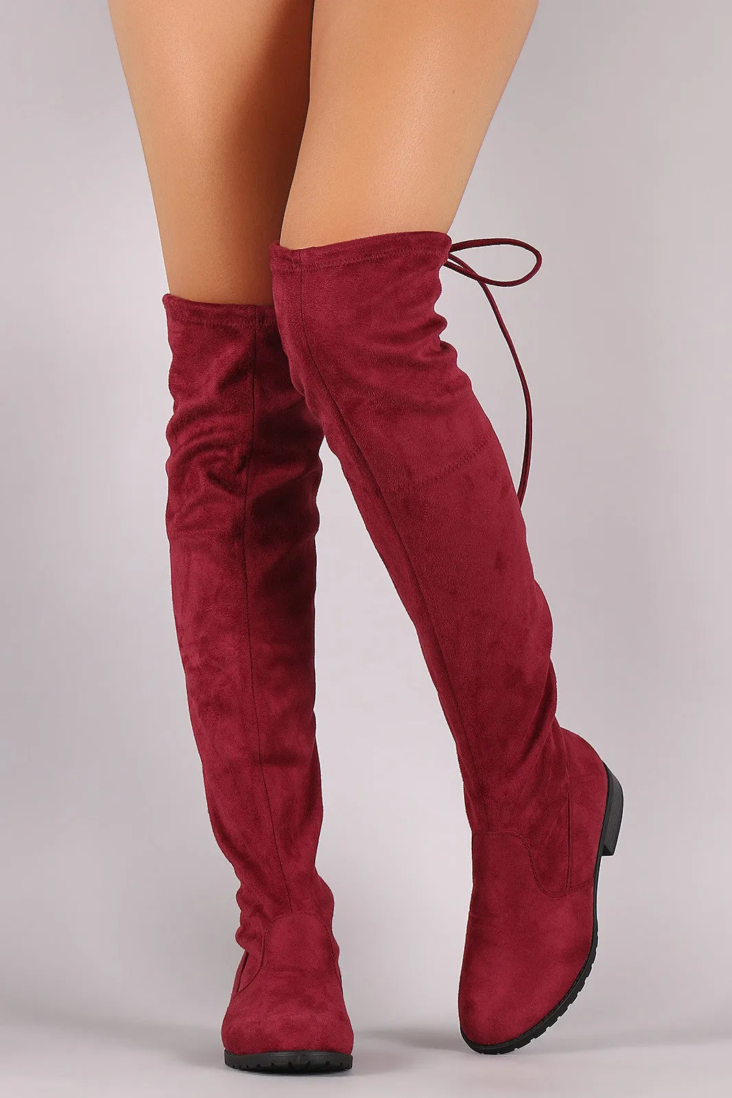 Suede Drawstring-Tie Riding Over-The-Knee Boots